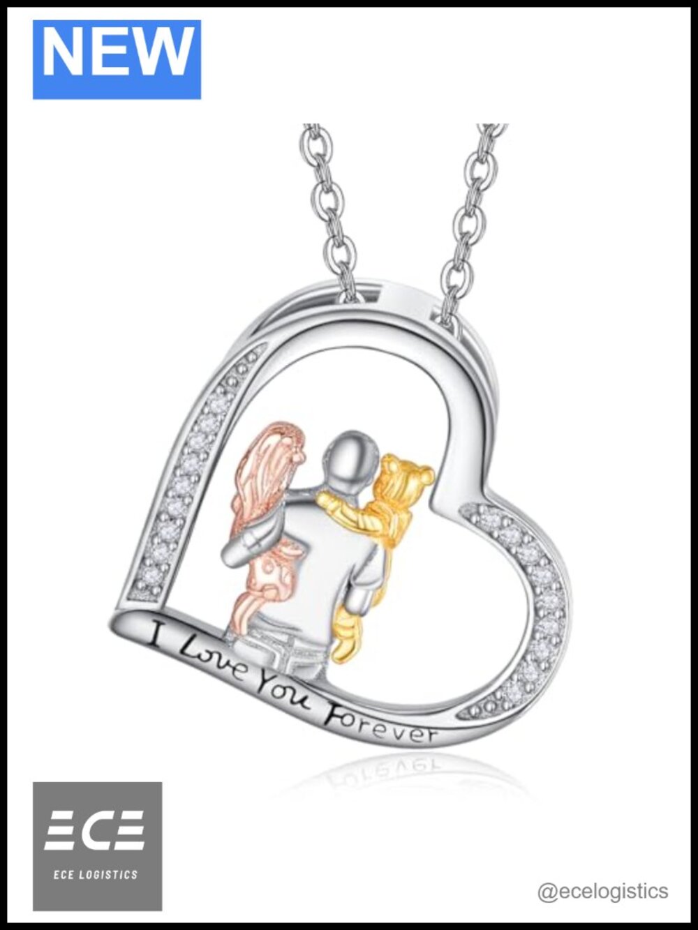 925 Sterling Silver Father Daughter Necklace I Love You Forever Pendant Gift